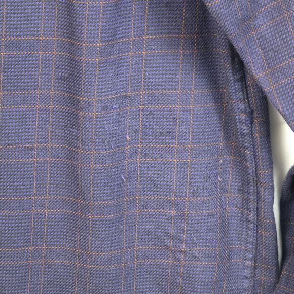 James Tattersall Men's Large XL London Blue Plaid Long Sleeve Shirt with Fraying - Picture 3 of 8